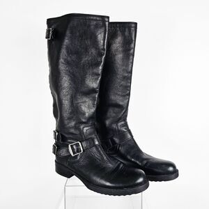 Arturo Chiang Talulah Black Leather Size 9.5 Zip Riding Boots